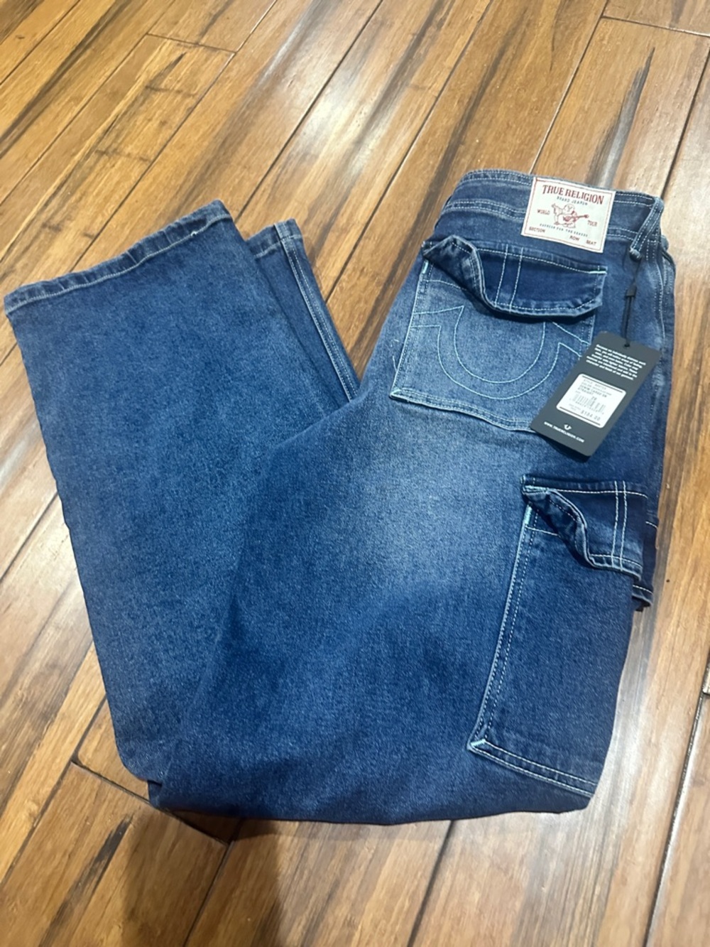 True Religion Women's Jeans Denim Cargo Straight Medium Blaze Wash NWT SIZE 28